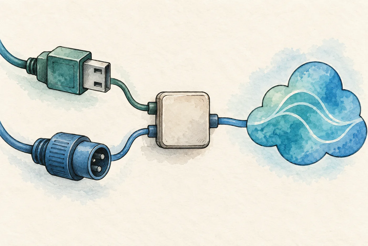 Two different connectors joining an adapter that leads to one model endpoint.