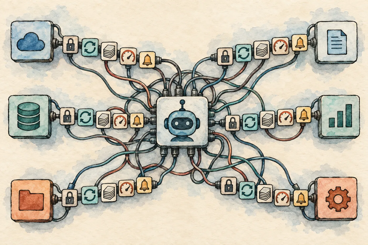 An agent hub tangled in per-app locks, refresh clocks, paging stacks, and event bells.