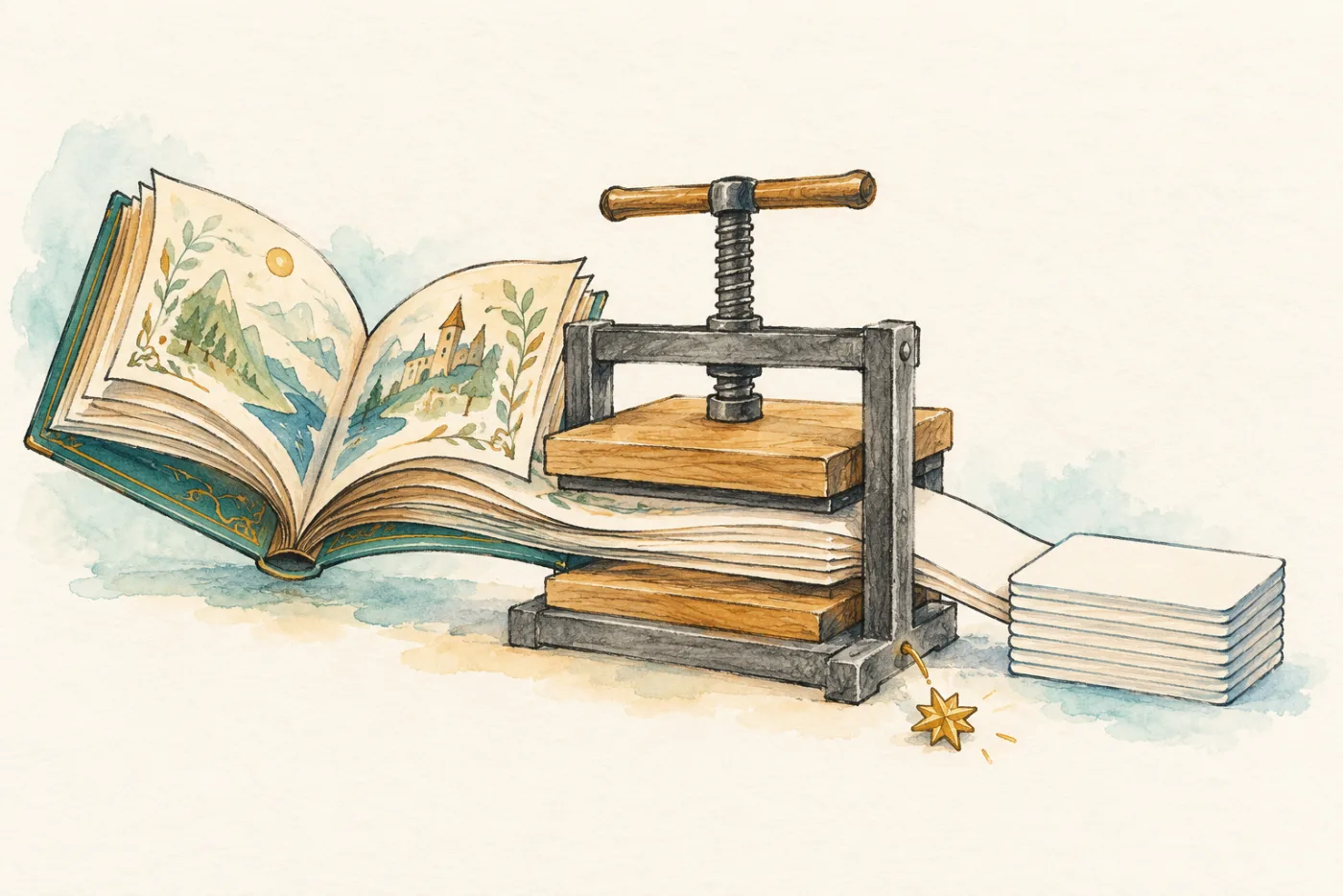 An open conversation book compressed into index cards while one golden detail slips away.